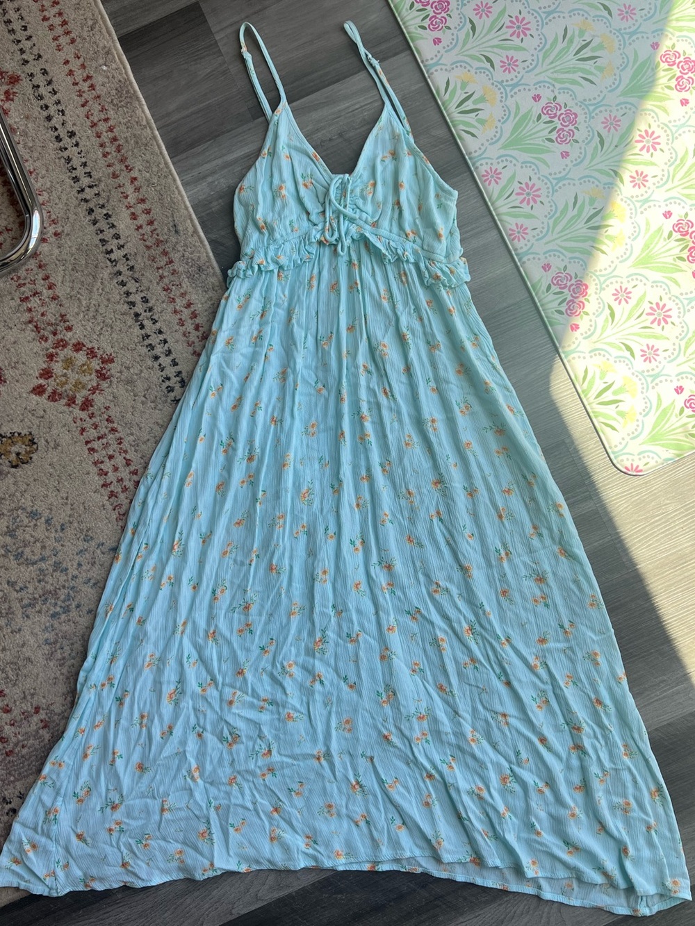 Billabong Light Blue Floral Tie-Front Maxi Dress